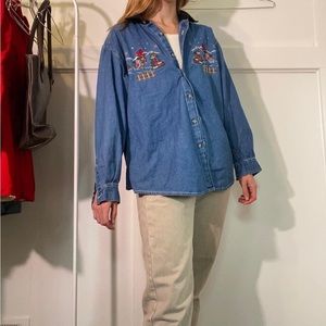 Vintage Holiday Denim Button-Up
